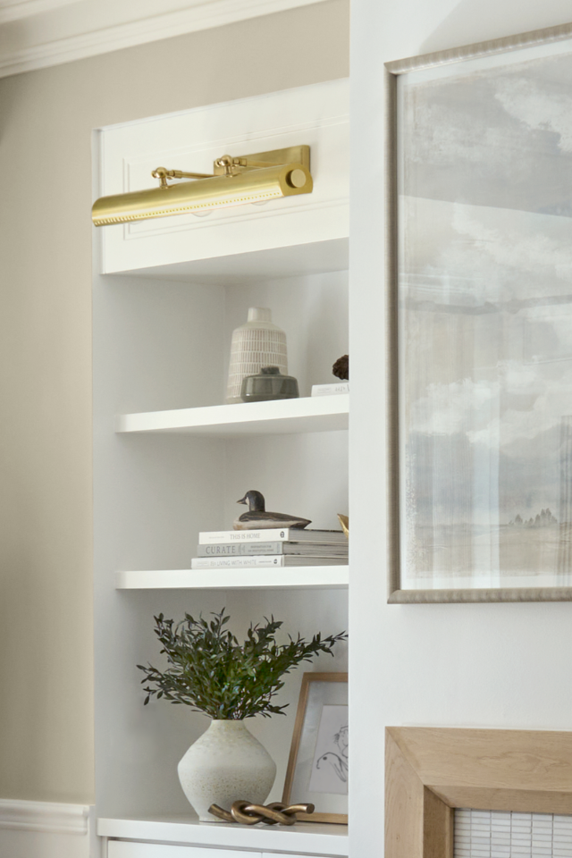 Shelves in cozy home living room